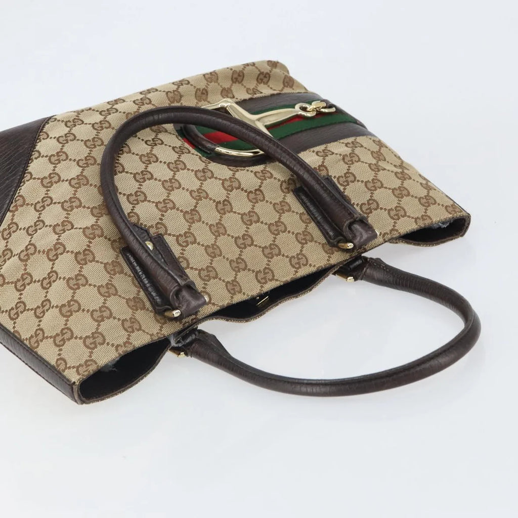 Authentic Preowned Gucci Canvas Horsebit Tote Bag Beige Gold