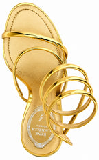 Authentic Rene Caovilla 'Cleo Metallic' Gold Stiletto Heel Sandals