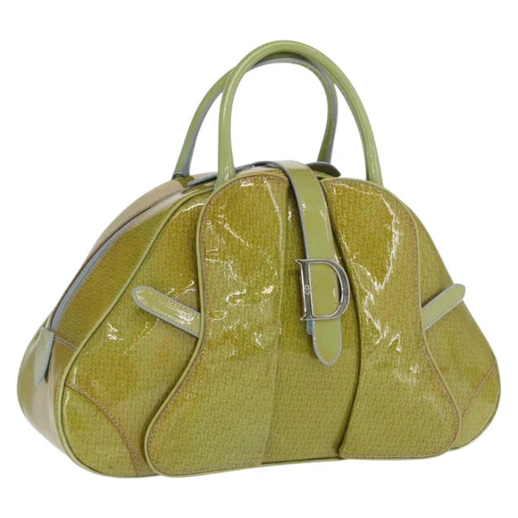 Authentic Preowned Christian Dior Hand Bag Patent leather Green Silver