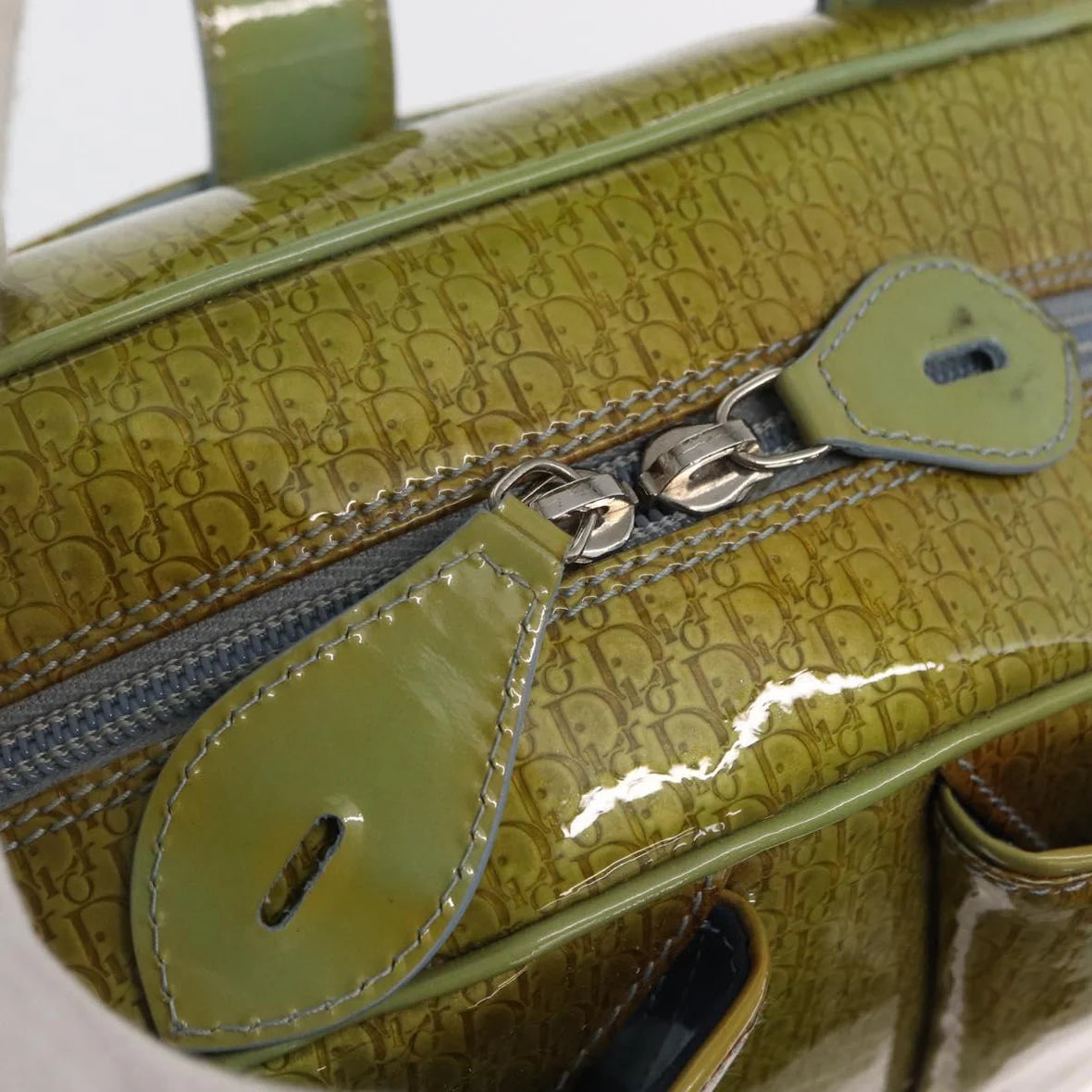 Authentic Preowned Christian Dior Hand Bag Patent leather Green Silver