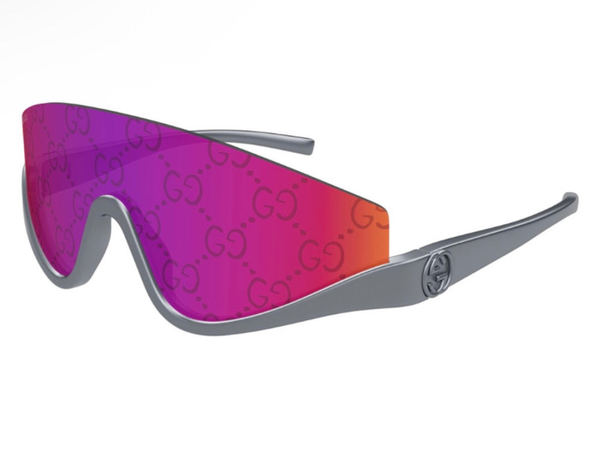 Preowned Authentic Gucci  009 Metallic Ruthenium/Red Mirror Grade Excellent