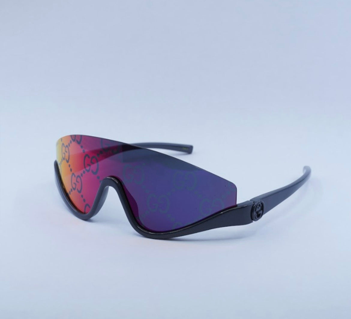 Preowned Authentic Gucci  009 Metallic Ruthenium/Red Mirror Grade Excellent