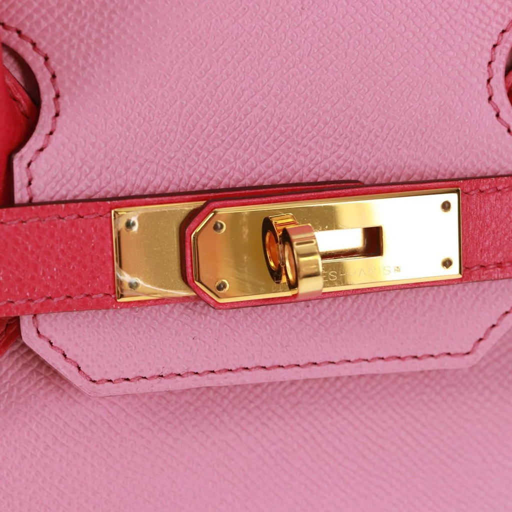 Preowned Authentic Hermes Birkin 30 Bag Leather SPO Gold Rose Confetti x Rose Tyrian