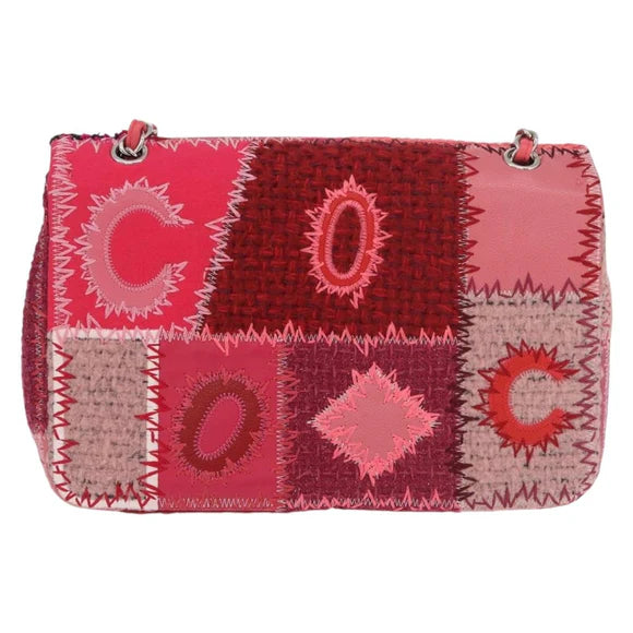 Authentic Preowned Chanel Chain Patchwork Shoulder Bag Tweed Pink Silver