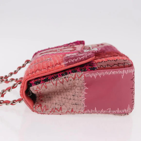 Authentic Preowned Chanel Chain Patchwork Shoulder Bag Tweed Pink Silver