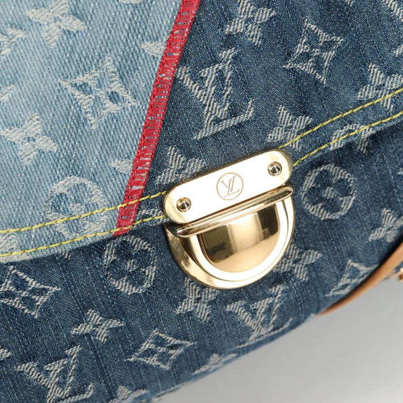 Preownwed Authetic Louis Vuitton Monogram Denim Patchwork Bowery Tote Bag Blue M95376 Auth 136291SAV