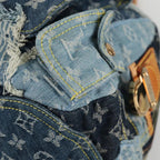 Preownwed Authetic Louis Vuitton Monogram Denim Patchwork Bowery Tote Bag Blue M95376 Auth 136291SAV