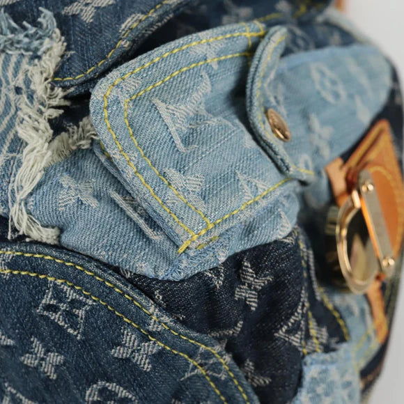 Preownwed Authetic Louis Vuitton Monogram Denim Patchwork Bowery Tote Bag Blue M95376 Auth 136291SAV