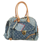 Preownwed Authetic Louis Vuitton Monogram Denim Patchwork Bowery Tote Bag Blue M95376 Auth 136291SAV