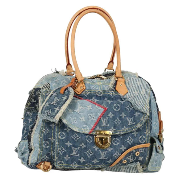 Preownwed Authetic Louis Vuitton Monogram Denim Patchwork Bowery Tote Bag Blue M95376 Auth 136291SAV