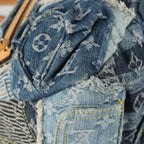 Preownwed Authetic Louis Vuitton Monogram Denim Patchwork Bowery Tote Bag Blue M95376 Auth 136291SAV