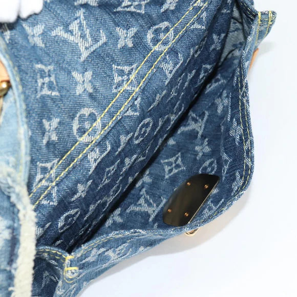 Preownwed Authetic Louis Vuitton Monogram Denim Patchwork Bowery Tote Bag Blue M95376 Auth 136291SAV