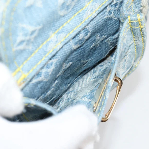 Preownwed Authetic Louis Vuitton Monogram Denim Patchwork Bowery Tote Bag Blue M95376 Auth 136291SAV