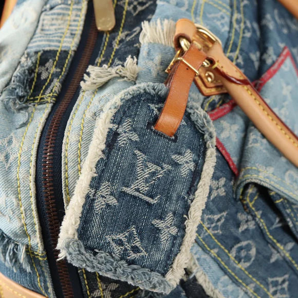 Preownwed Authetic Louis Vuitton Monogram Denim Patchwork Bowery Tote Bag Blue M95376 Auth 136291SAV