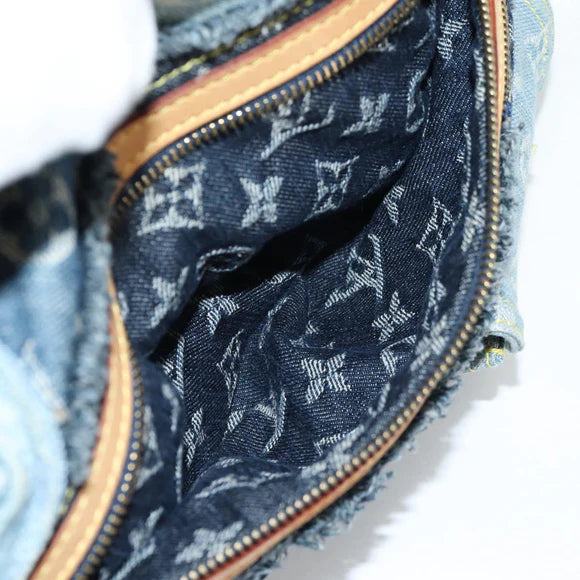 Preownwed Authetic Louis Vuitton Monogram Denim Patchwork Bowery Tote Bag Blue M95376 Auth 136291SAV