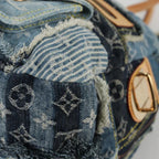 Preownwed Authetic Louis Vuitton Monogram Denim Patchwork Bowery Tote Bag Blue M95376 Auth 136291SAV