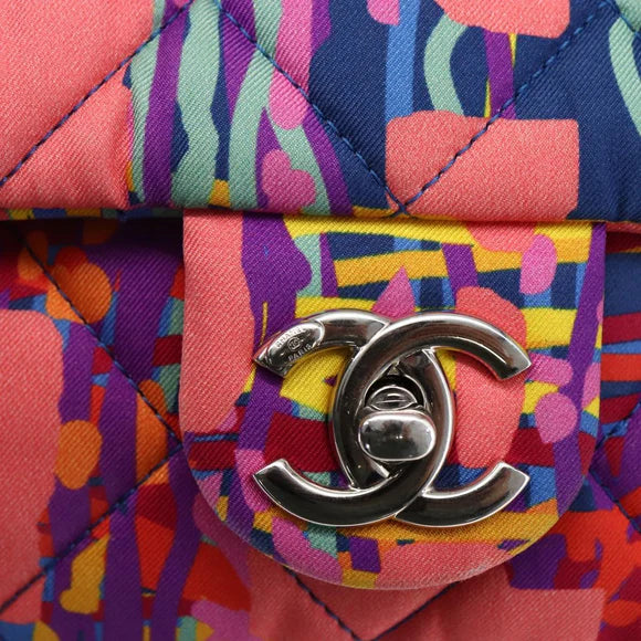 Preowned Authentic Chanel Matelasse Backpack Nylon Multicolor Silver