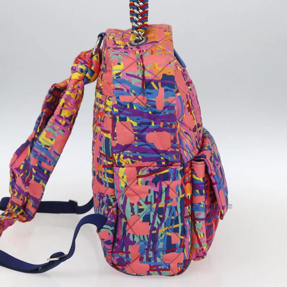 Preowned Authentic Chanel Matelasse Backpack Nylon Multicolor Silver
