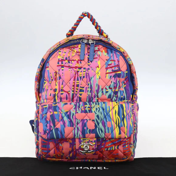 Preowned Authentic Chanel Matelasse Backpack Nylon Multicolor Silver