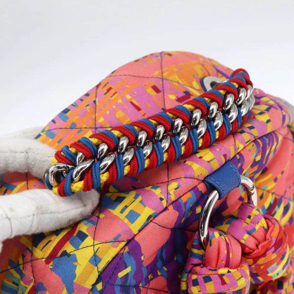 Preowned Authentic Chanel Matelasse Backpack Nylon Multicolor Silver
