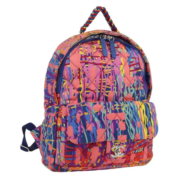 Preowned Authentic Chanel Matelasse Backpack Nylon Multicolor Silver