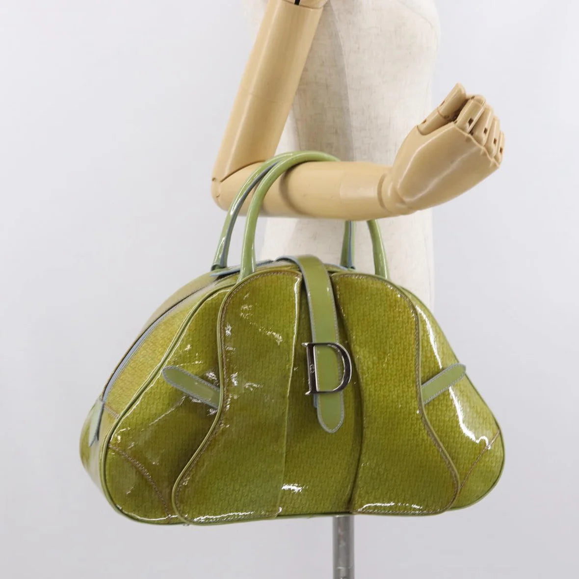 Authentic Preowned Christian Dior Hand Bag Patent leather Green Silver