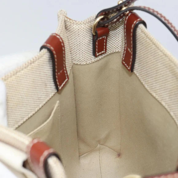 Preowned Authentic Chloe Woody Hand Bag Canvas Leather 2way Beige