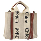 Preowned Authentic Chloe Woody Hand Bag Canvas Leather 2way Beige