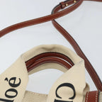 Preowned Authentic Chloe Woody Hand Bag Canvas Leather 2way Beige