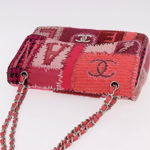 Authentic Preowned Chanel Chain Patchwork Shoulder Bag Tweed Pink Silver