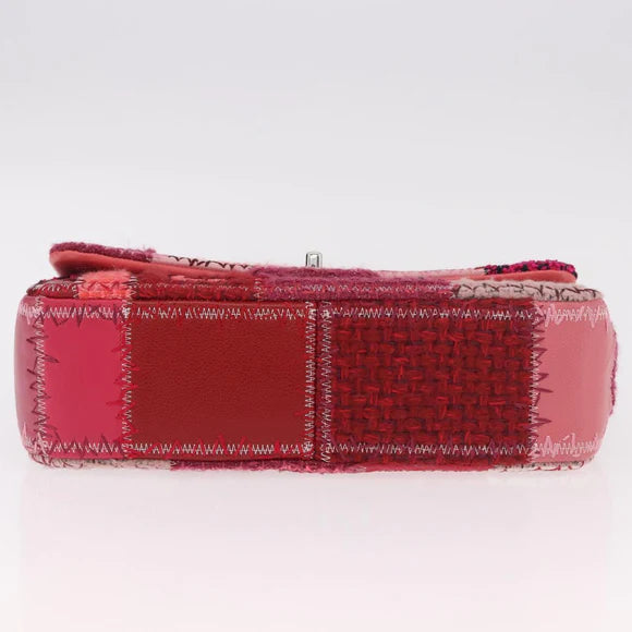 Authentic Preowned Chanel Chain Patchwork Shoulder Bag Tweed Pink Silver