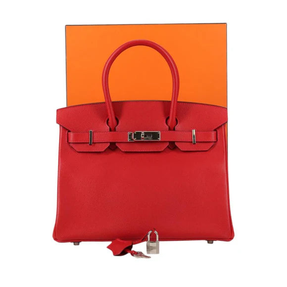Authentic Preowned Hermes Birkin 30 Hand Bag Leather Red Silver Auth 134875SM