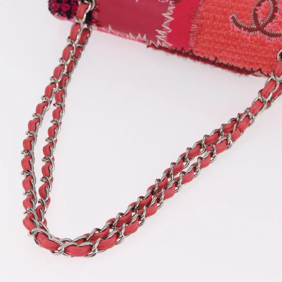 Authentic Preowned Chanel Chain Patchwork Shoulder Bag Tweed Pink Silver