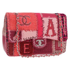 Authentic Preowned Chanel Chain Patchwork Shoulder Bag Tweed Pink Silver