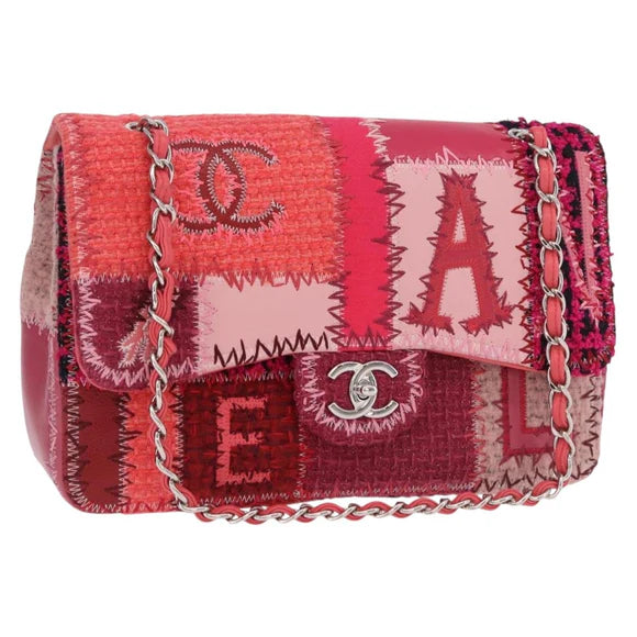 Authentic Preowned Chanel Chain Patchwork Shoulder Bag Tweed Pink Silver